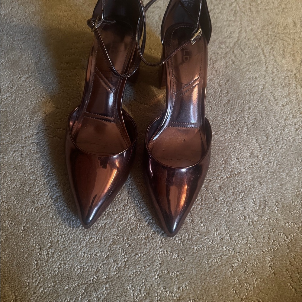 ALDO Elegant Shiny Metallic Brown Women's Block Heels